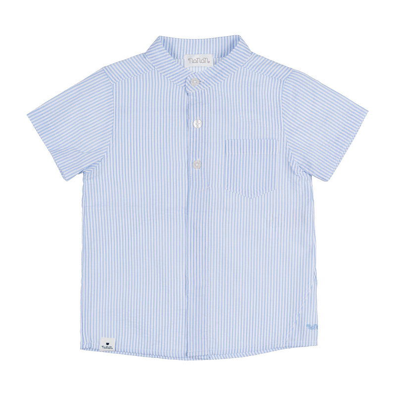 nanan-camicia-mezza-manica-a-righe-azzurre-e-bianche-collo-coreana image 1