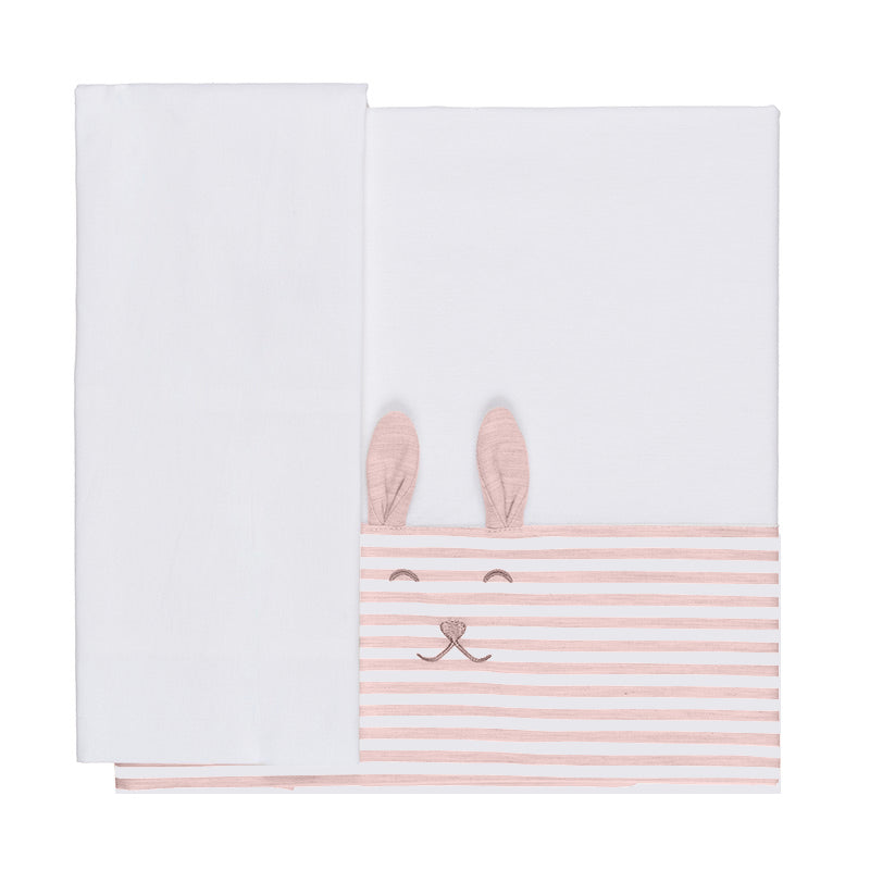 nanan-set-2-pezzi-lettino-in-cotone-con-coniglio-rosa image 1