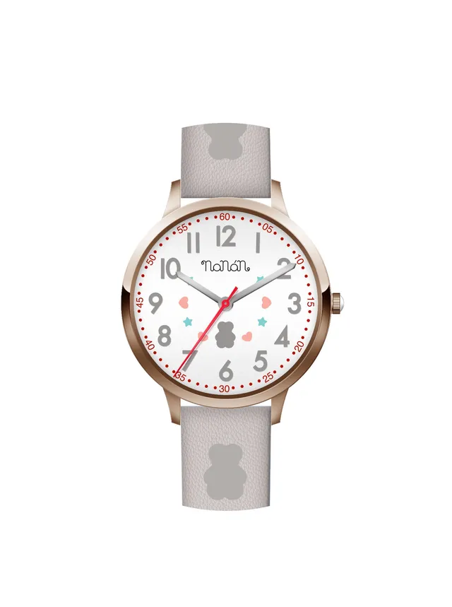 nanan-orologio-bambino-bianco-gold-rose-orsetto-tato-pelle image 1
