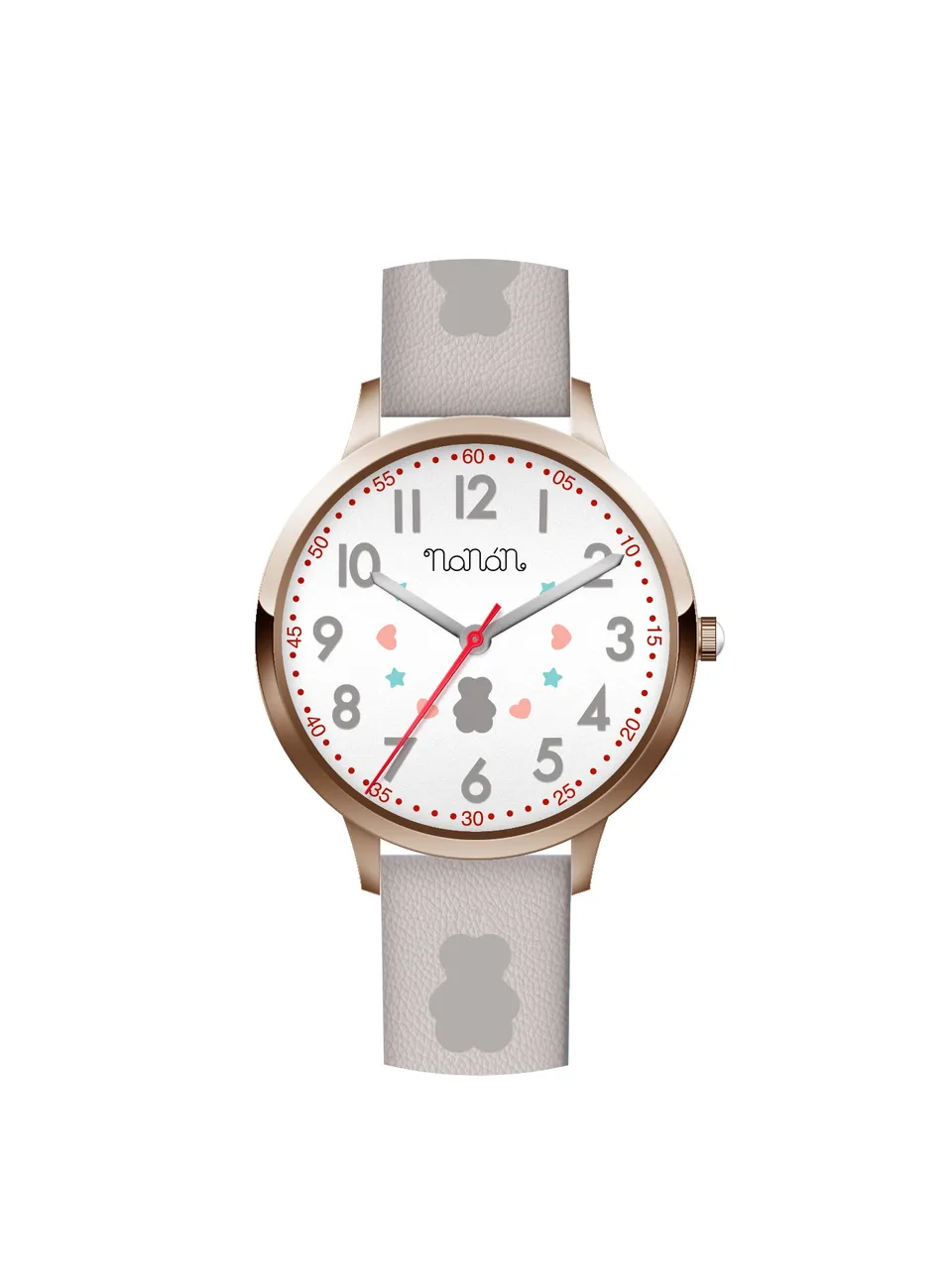 nanan-orologio-bambino-bianco-gold-rose-orsetto-tato-pelle image 1