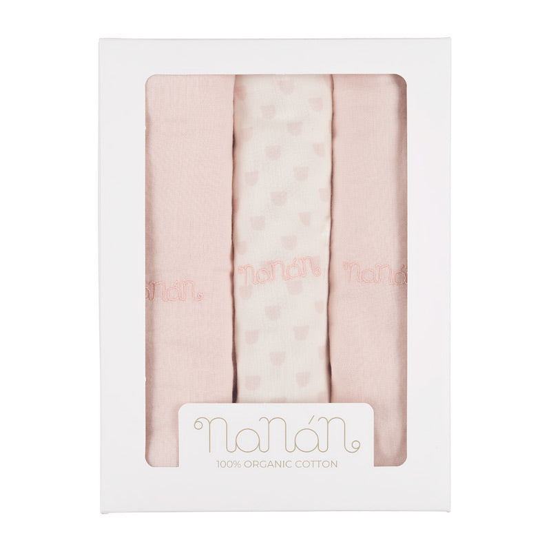 nanan-set-3-mussole-rosa-80x80-cm-cotone-organico image 2
