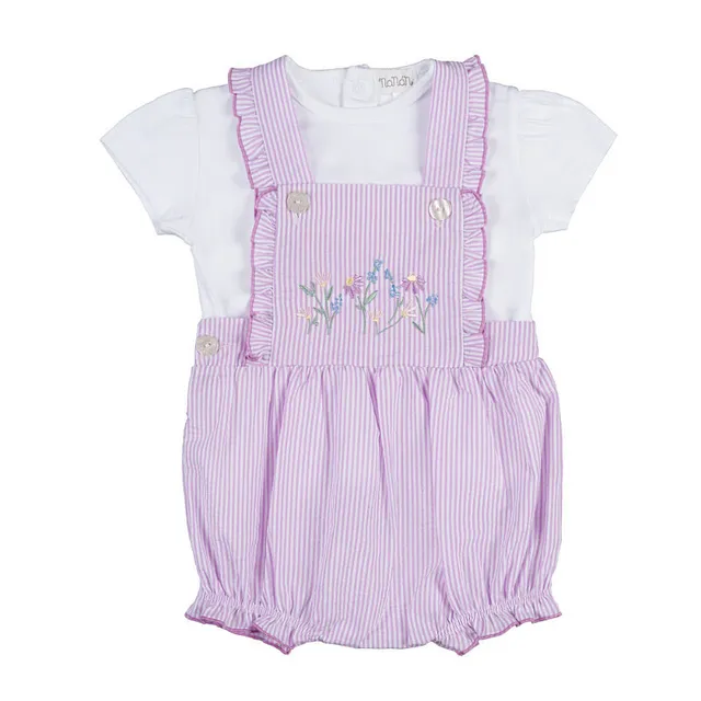 nanan-set-neonata-t-shirt-bianca-salopette-rigata-lilla-e-bianca image 1