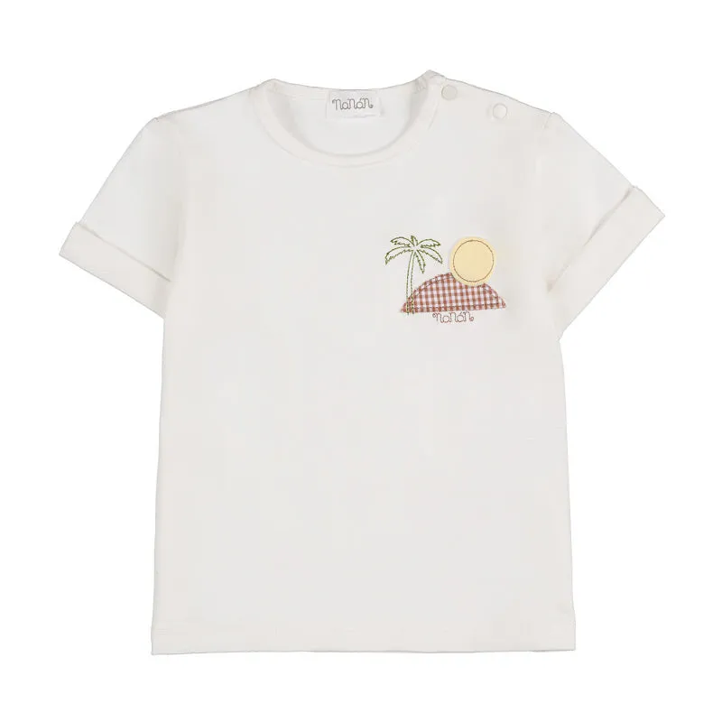 nanan-t-shirt-mezza-manica-marrone-con-grafica-paesaggio-estivo image 1