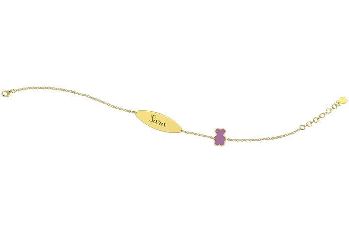 nanan-bracciale-oro-9kt-targhetta-orsetto-lilla-13-15-cm image 2
