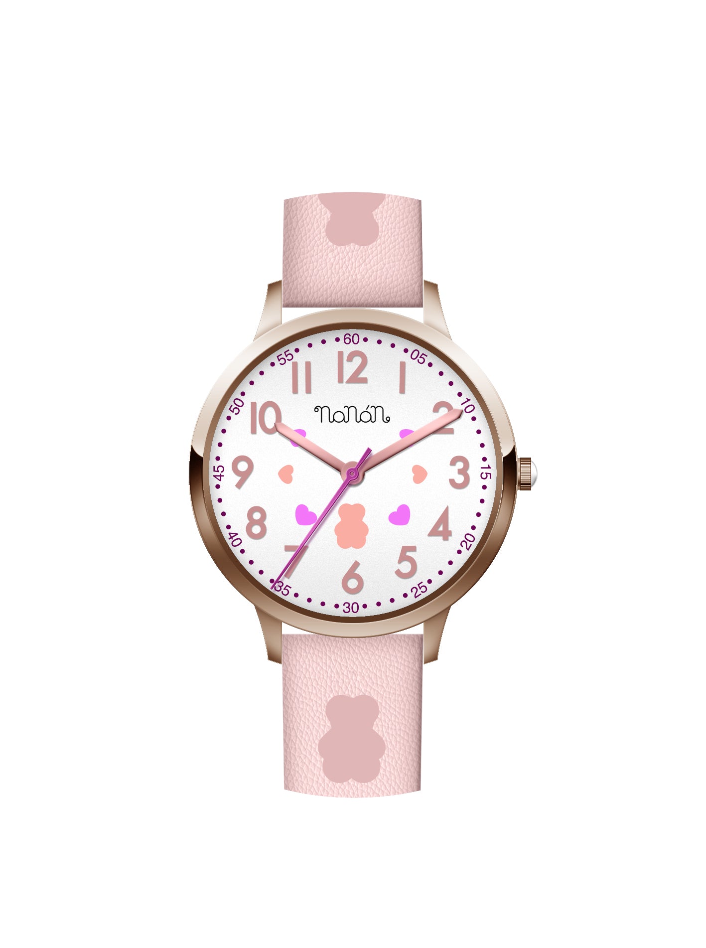 nanan-orologio-bambino-bianco-rosa-gold-rose-con-orsetto-tato image 1