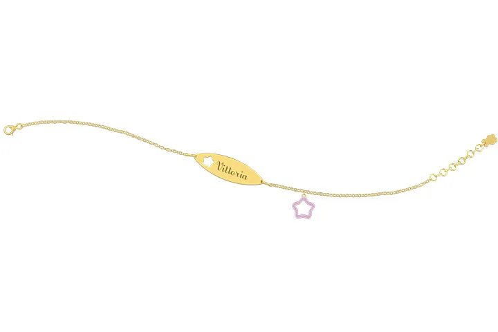 nanan-bracciale-oro-9-kt-con-targhetta-e-charm-stella-rosa image 1