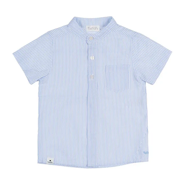 nanan-camicia-mezza-manica-a-righe-azzurre-e-bianche-collo-coreana image 1