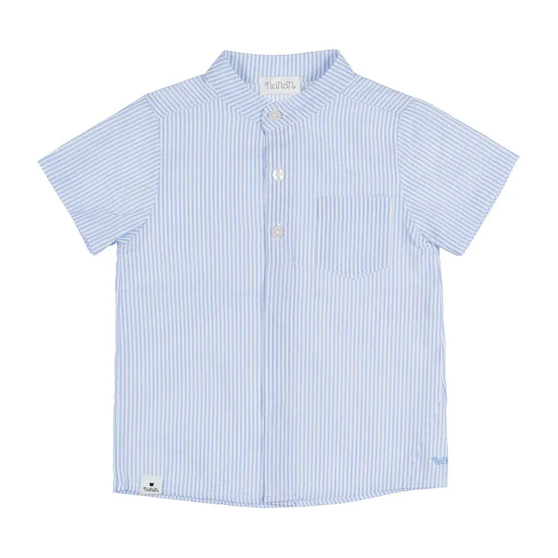 nanan-camicia-mezza-manica-a-righe-azzurre-e-bianche-collo-coreana image 1