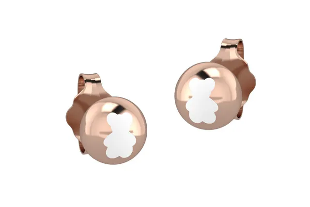 nanan-orecchini-boule-oro-rosa-con-orso-bianco-ag-925 image 1
