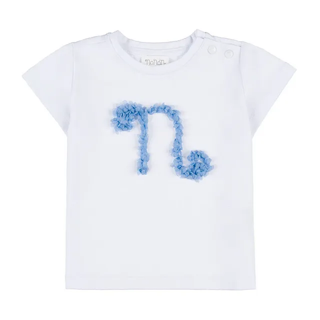 nanan-t-shirt-bianca-mezza-manica-n-petali-azzurri image 1