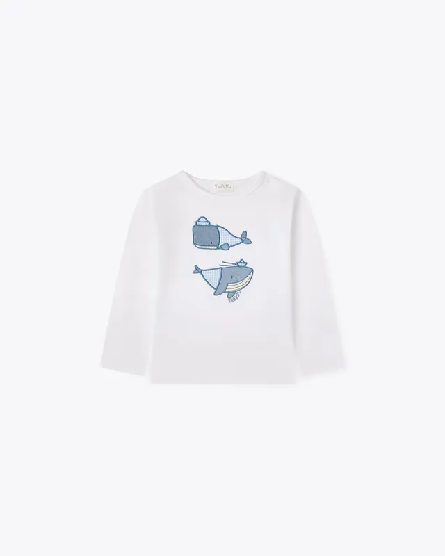 nanan-t-shirt-manica-lunga-jersey-bianca-ricamo-balena image 1