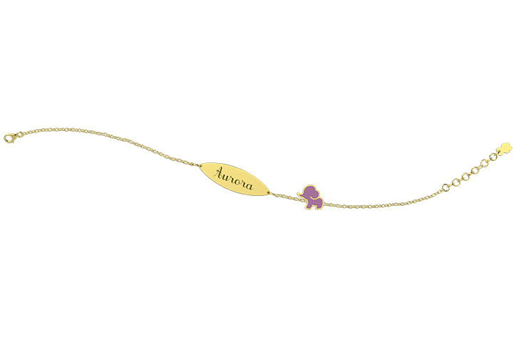 nanan-bracciale-oro-9kt-targhetta-elefantino-lilla-13-15-cm image 2
