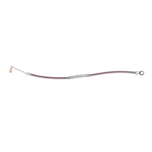 nanan-bijou-bracciale-tennis-mamma-argento-con-targhetta-e-pietre-rosa image 1