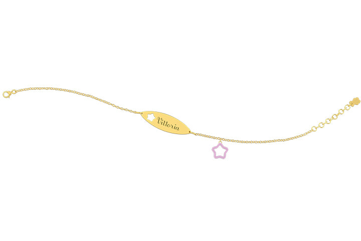 nanan-bracciale-oro-9-kt-con-targhetta-e-charm-stella-rosa image 1