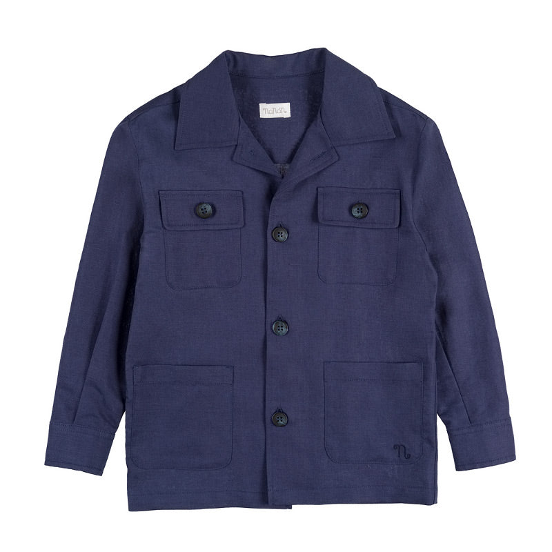 nanan-giacca-camicia-blu-in-lino-con-tasche image 1