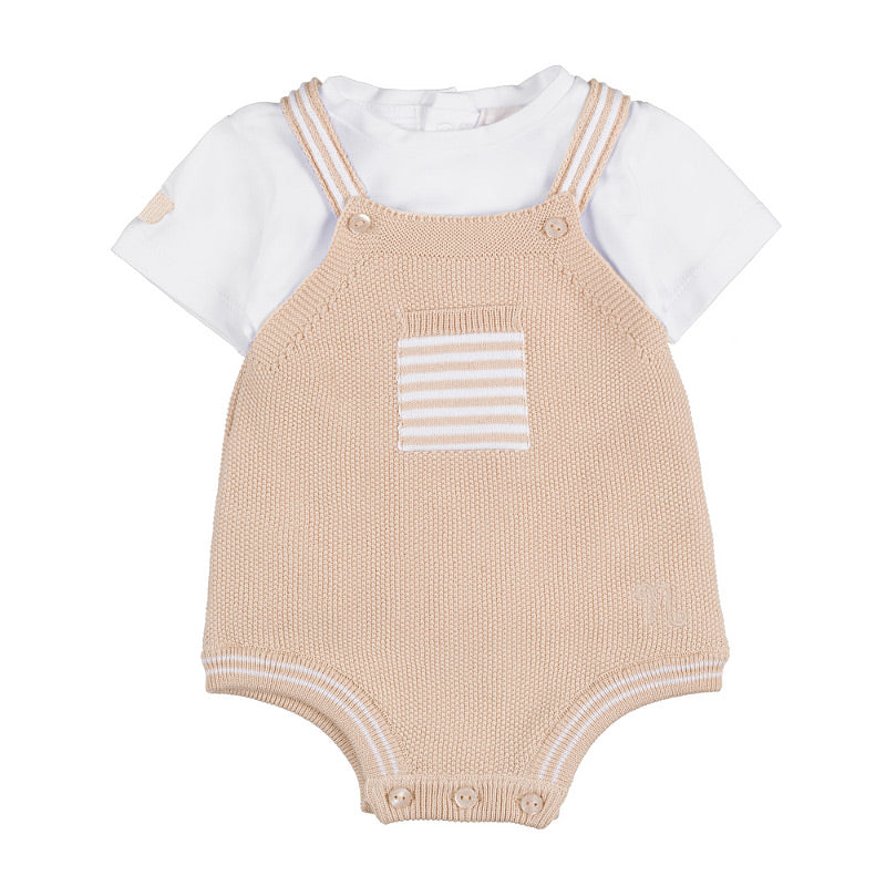 nanan-salopette-beige-in-cotone-organico-con-t-shirt-coordinata image 1