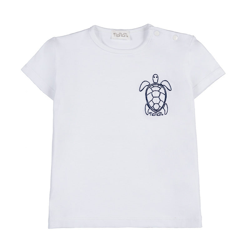 nanan-t-shirt-bianca-mezza-manica-con-ricamo-tartaruga-jersey image 1