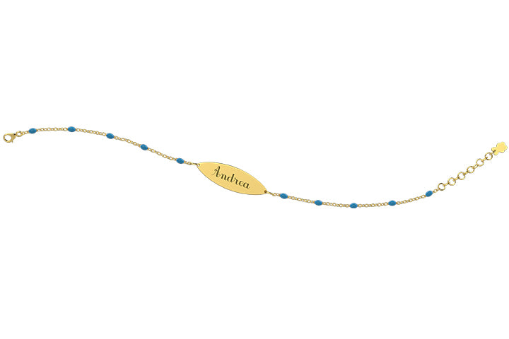 nanan-bracciale-con-targhetta-palline-azzurre-oro-9kt-13-15-cm image 2