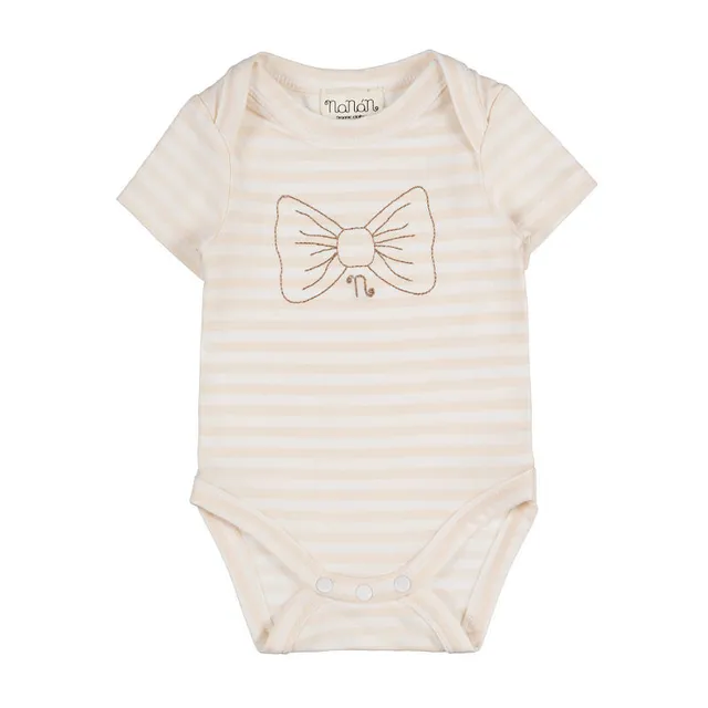 nanan-body-a-righe-beige-con-fiocco-maniche-corte image 1