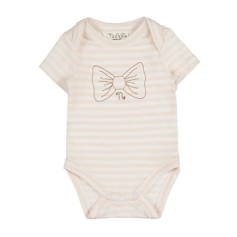 nanan-body-a-righe-beige-con-fiocco-maniche-corte image 1