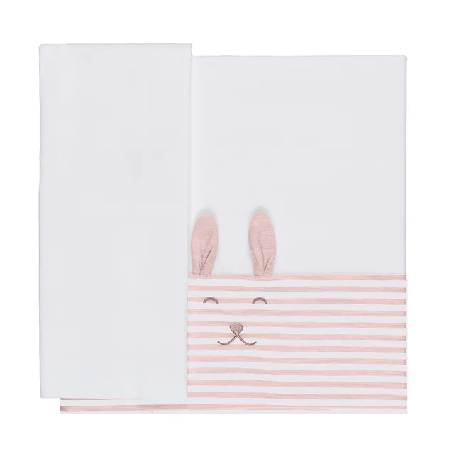 nanan-set-2-pezzi-lettino-in-cotone-con-coniglio-rosa image 1