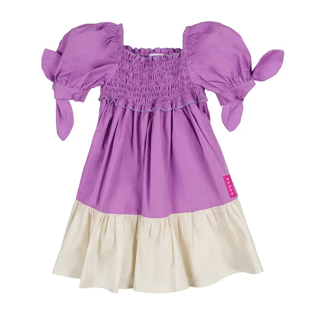 nanan-abito-lilla-punto-smock-bicolor-con-maniche-a-sbuffo image 1
