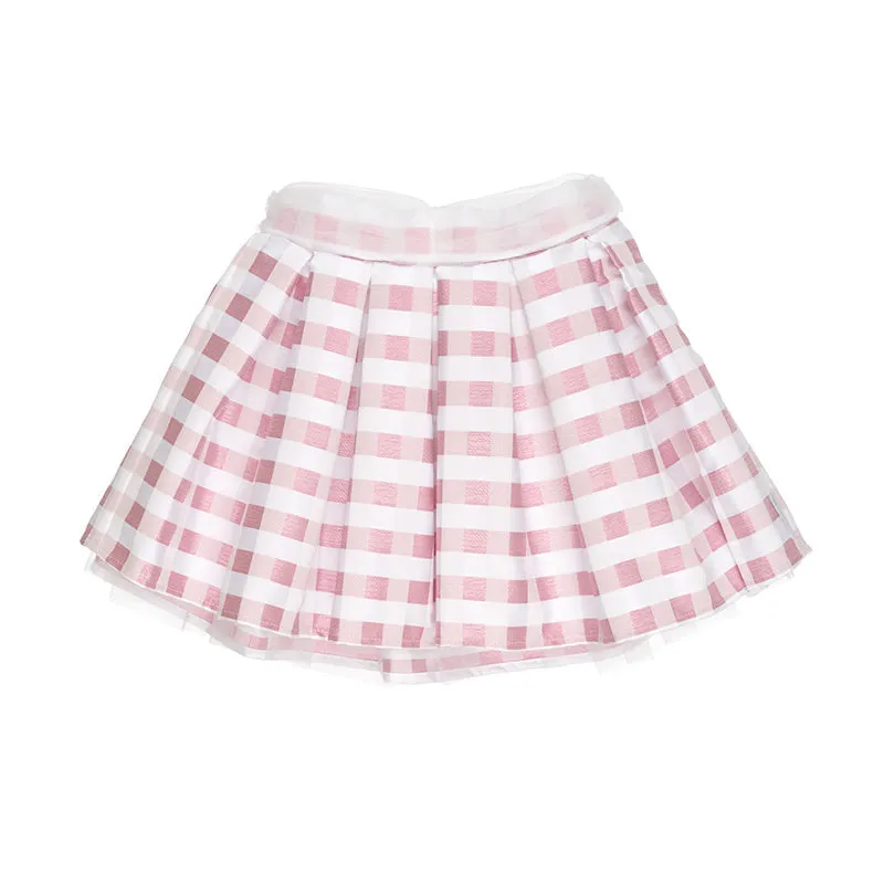 nanan-gonna-a-quadretti-rosa-con-cintura-tulle image 1