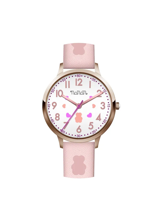 nanan-orologio-bambino-bianco-rosa-gold-rose-con-orsetto-tato image 1