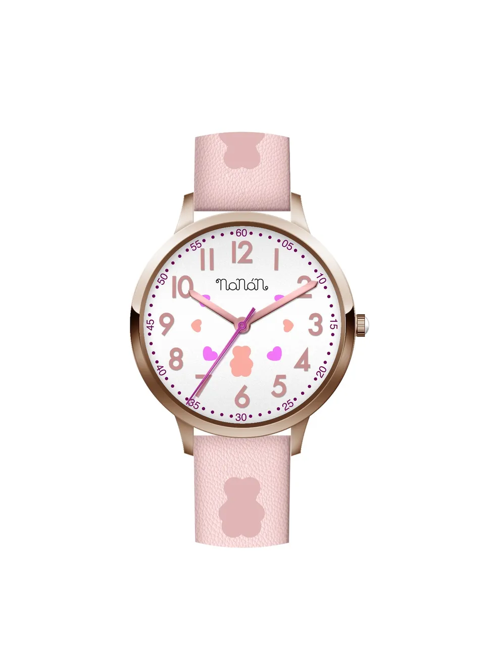 nanan-orologio-bambino-bianco-rosa-gold-rose-con-orsetto-tato image 1