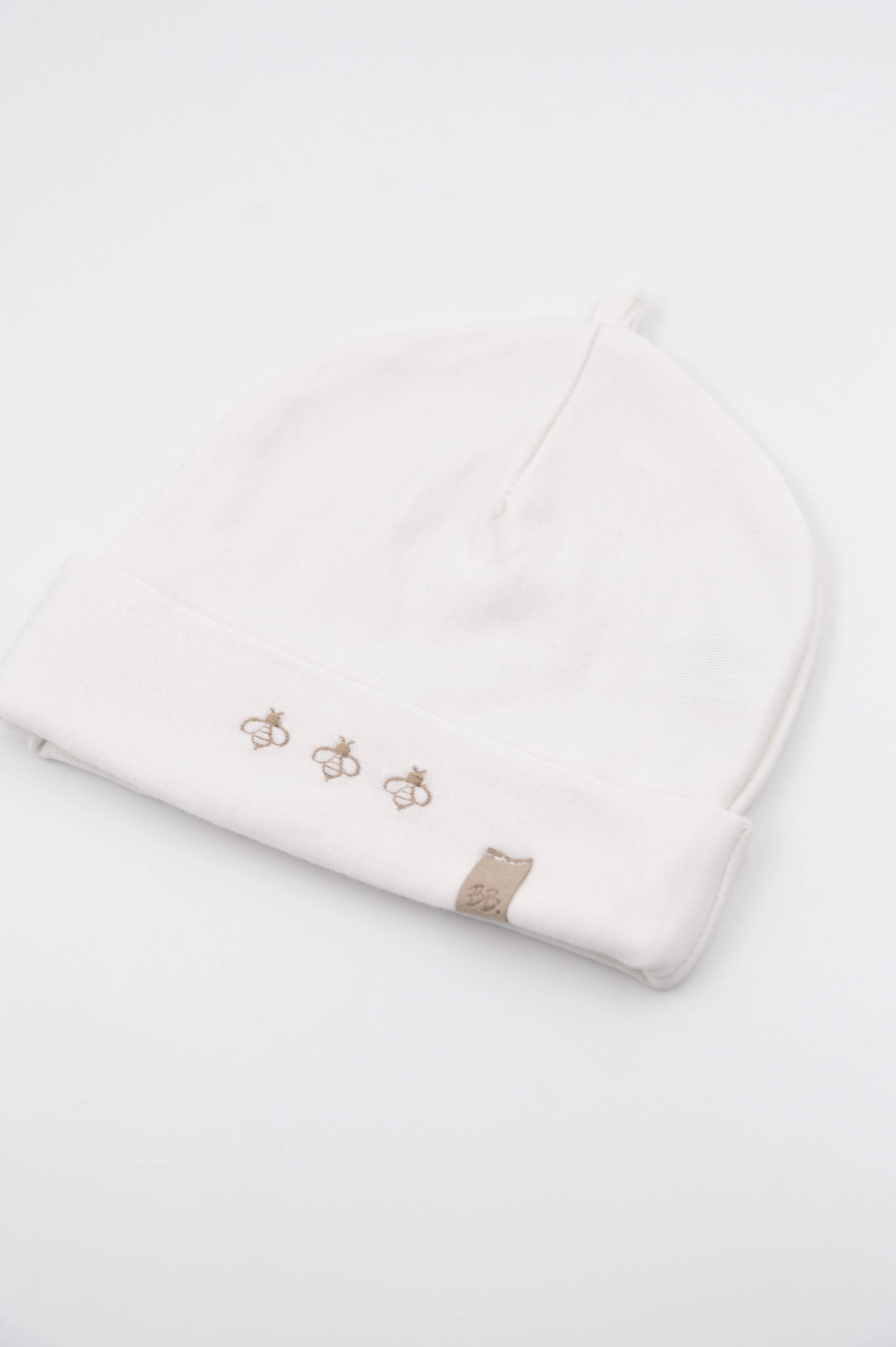 bamboom-bees-cappellino-neonato-ricamo-apine-panna-02 image 2