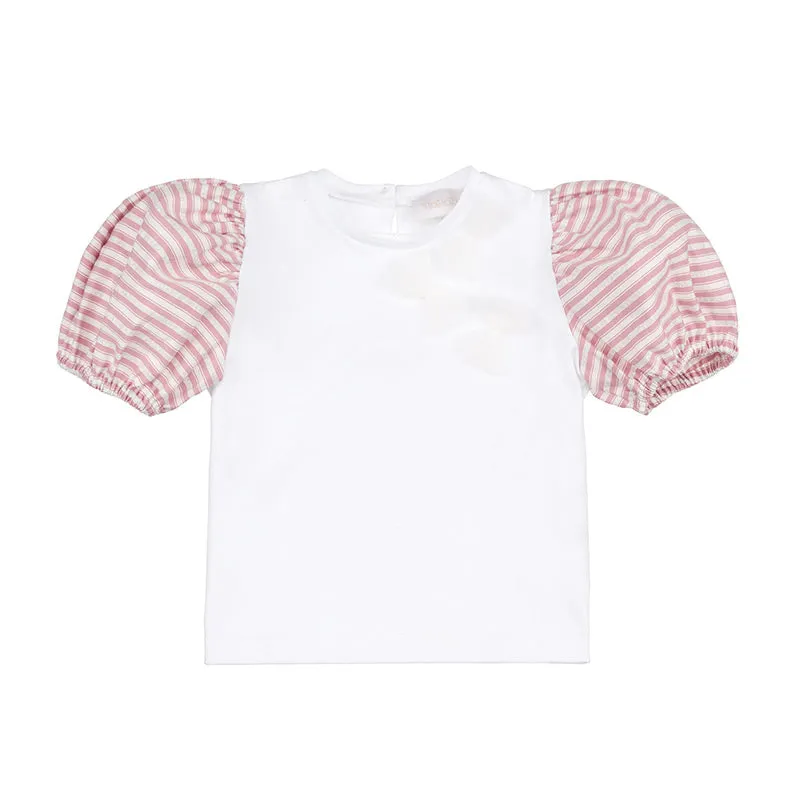 nanan-t-shirt-rosa-a-maniche-corte-con-3-fiocchetti image 1
