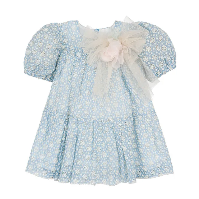 nanan-abito-azzurro-bimba-con-maniche-a-sbuffo-e-fiocco image 1