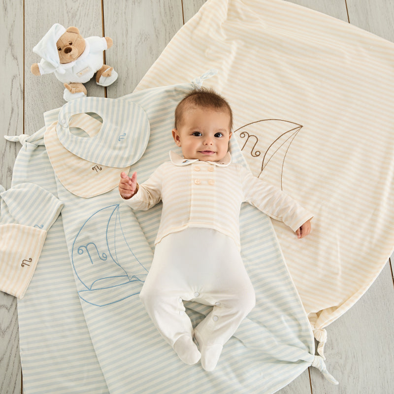 nanan-tutina-beige-a-righe-in-cotone-organico-con-colletto image 1