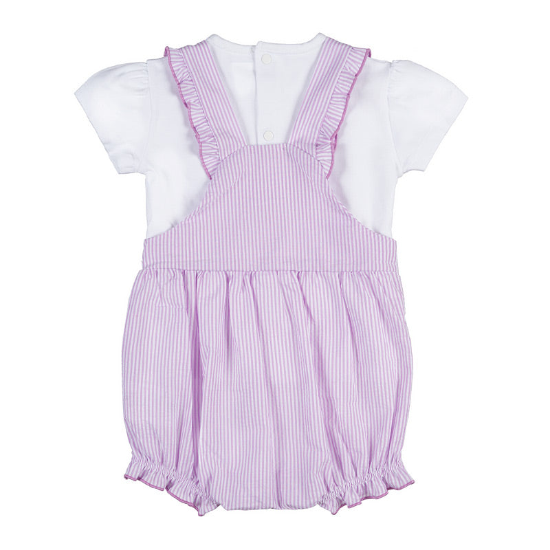 nanan-set-neonata-t-shirt-bianca-salopette-rigata-lilla-e-bianca image 2