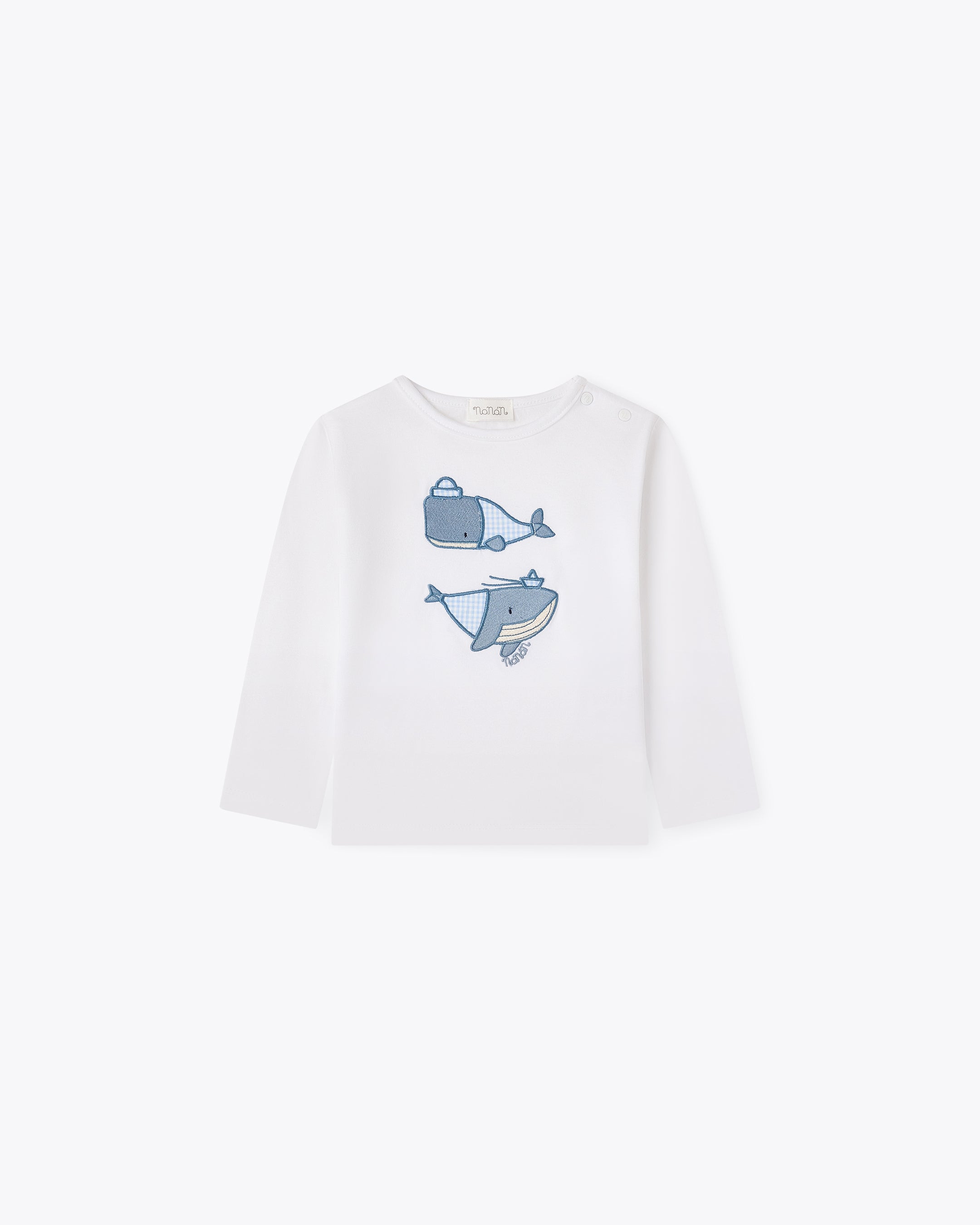 nanan-t-shirt-manica-lunga-jersey-bianca-ricamo-balena image 1