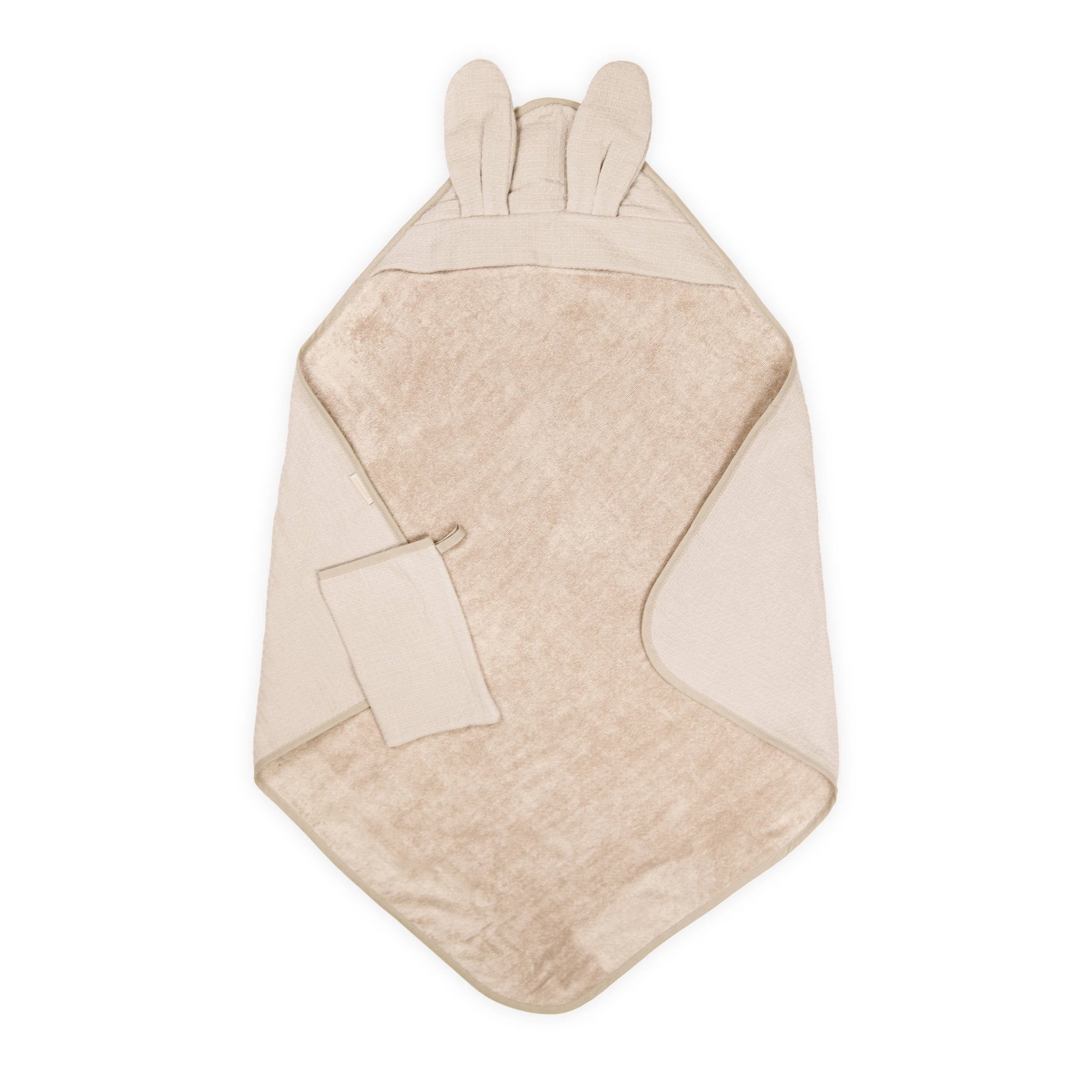 bamboom-bagno-duo-waffle-set-asciugamano-con-cappuccio-guanto-warm-white-345 image 1