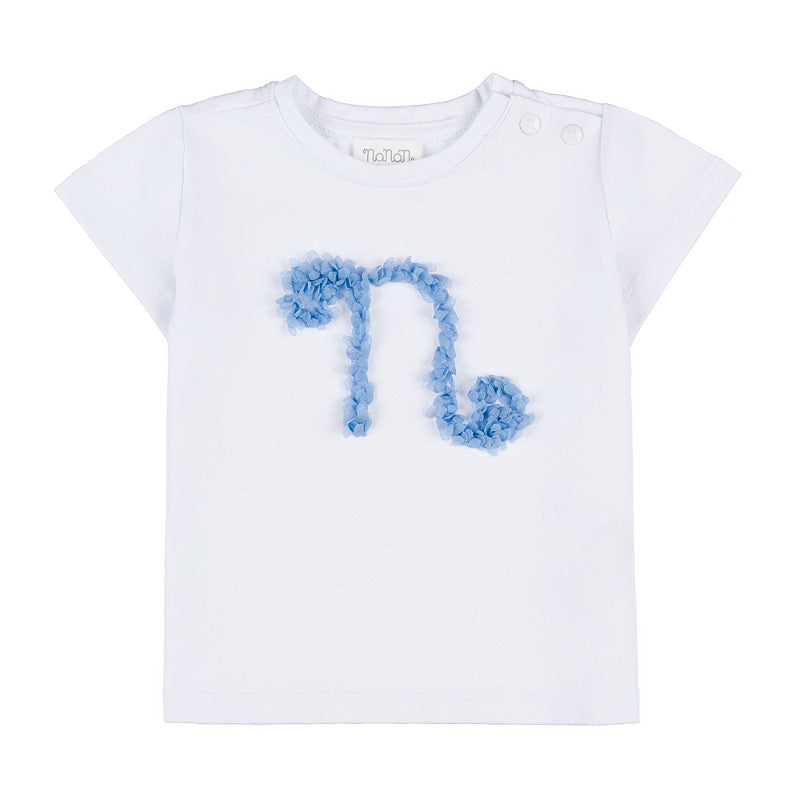 nanan-t-shirt-bianca-mezza-manica-n-petali-azzurri image 1