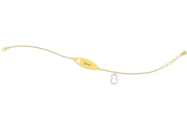 nanan-bracciale-oro-9kt-con-targhetta-e-charm-orsetto-rosa image 1