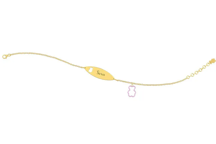 nanan-bracciale-oro-9kt-con-targhetta-e-charm-orsetto-rosa image 1