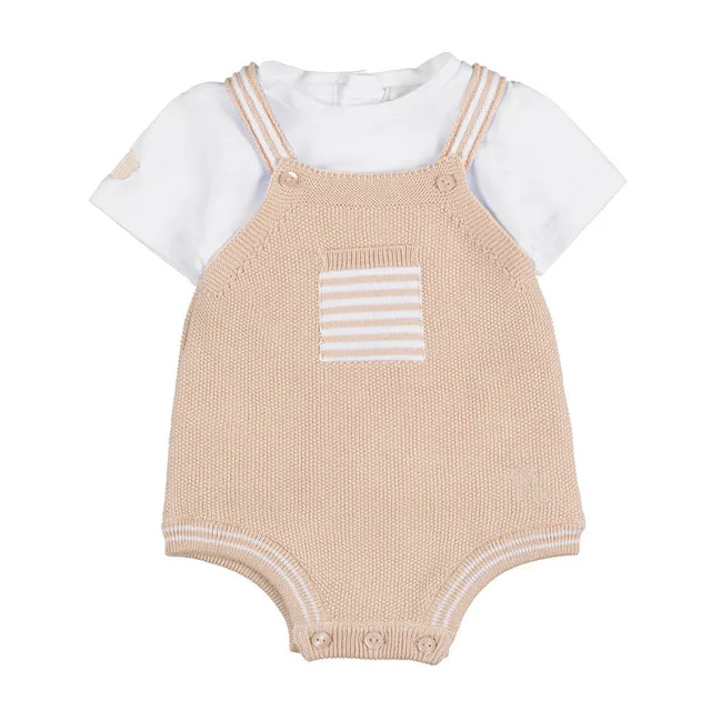 nanan-salopette-beige-in-cotone-organico-con-t-shirt-coordinata image 1
