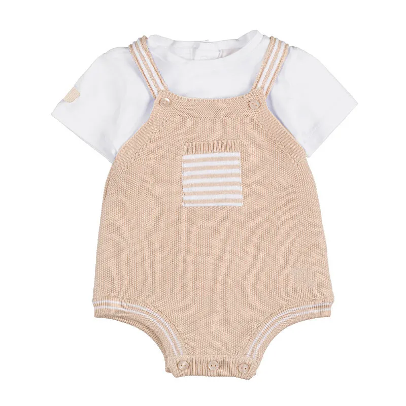 nanan-salopette-beige-in-cotone-organico-con-t-shirt-coordinata image 1