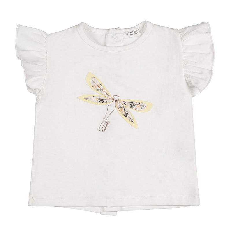 nanan-t-shirt-off-white-con-libellula-e-maniche-volant image 1
