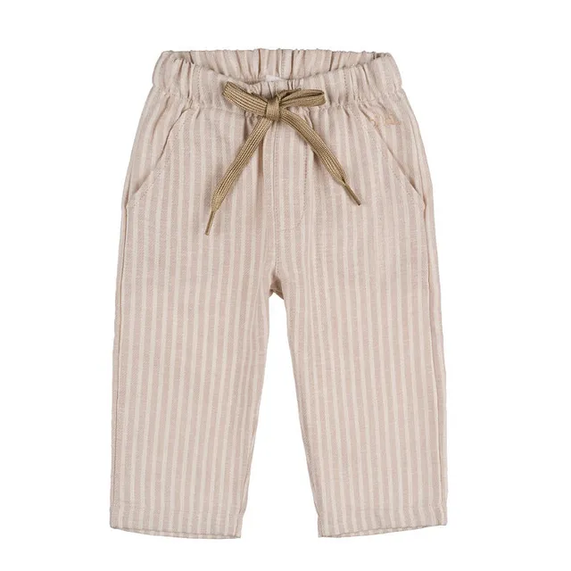 nanan-pantalone-beige-in-lino-con-risvolto image 1