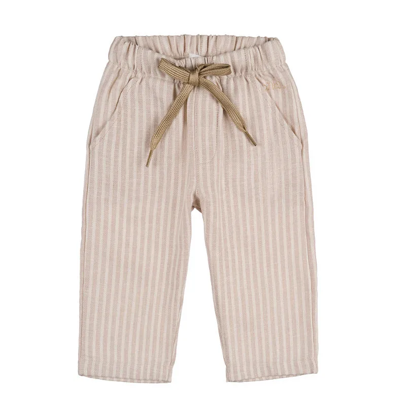 nanan-pantalone-beige-in-lino-con-risvolto image 1