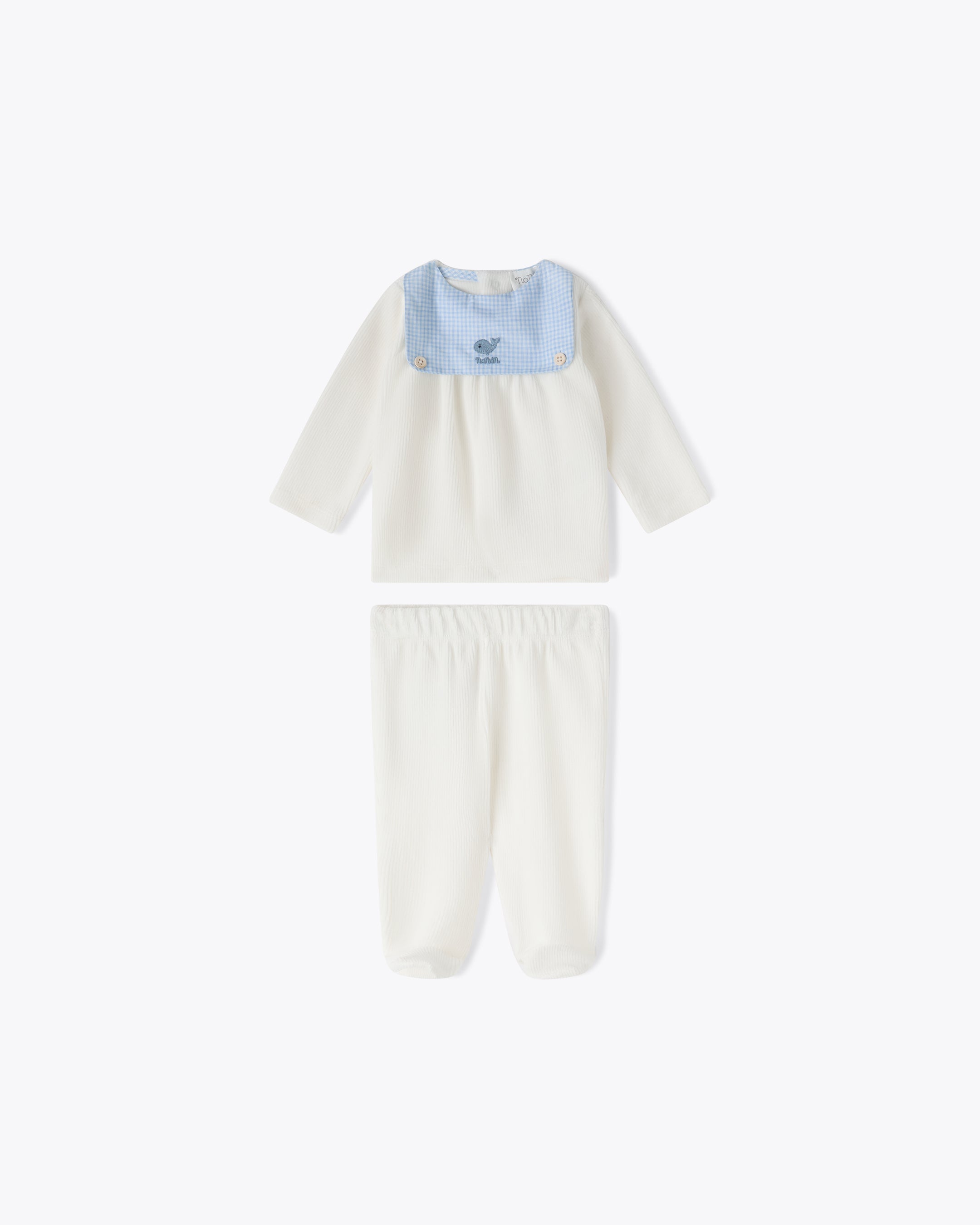 nanan-tutina-2-pezzi-avorio-in-ciniglia-a-coste-motivo-vichy image 1