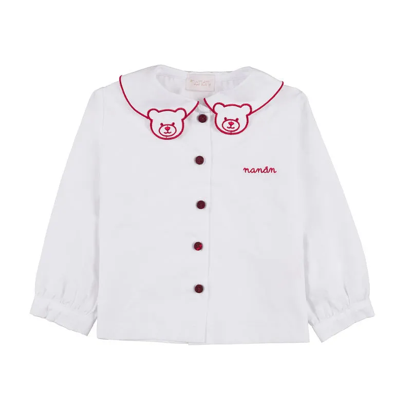 nanan-camicia-bianca-con-colletto-orsetti-rossi-per-bimba image 1