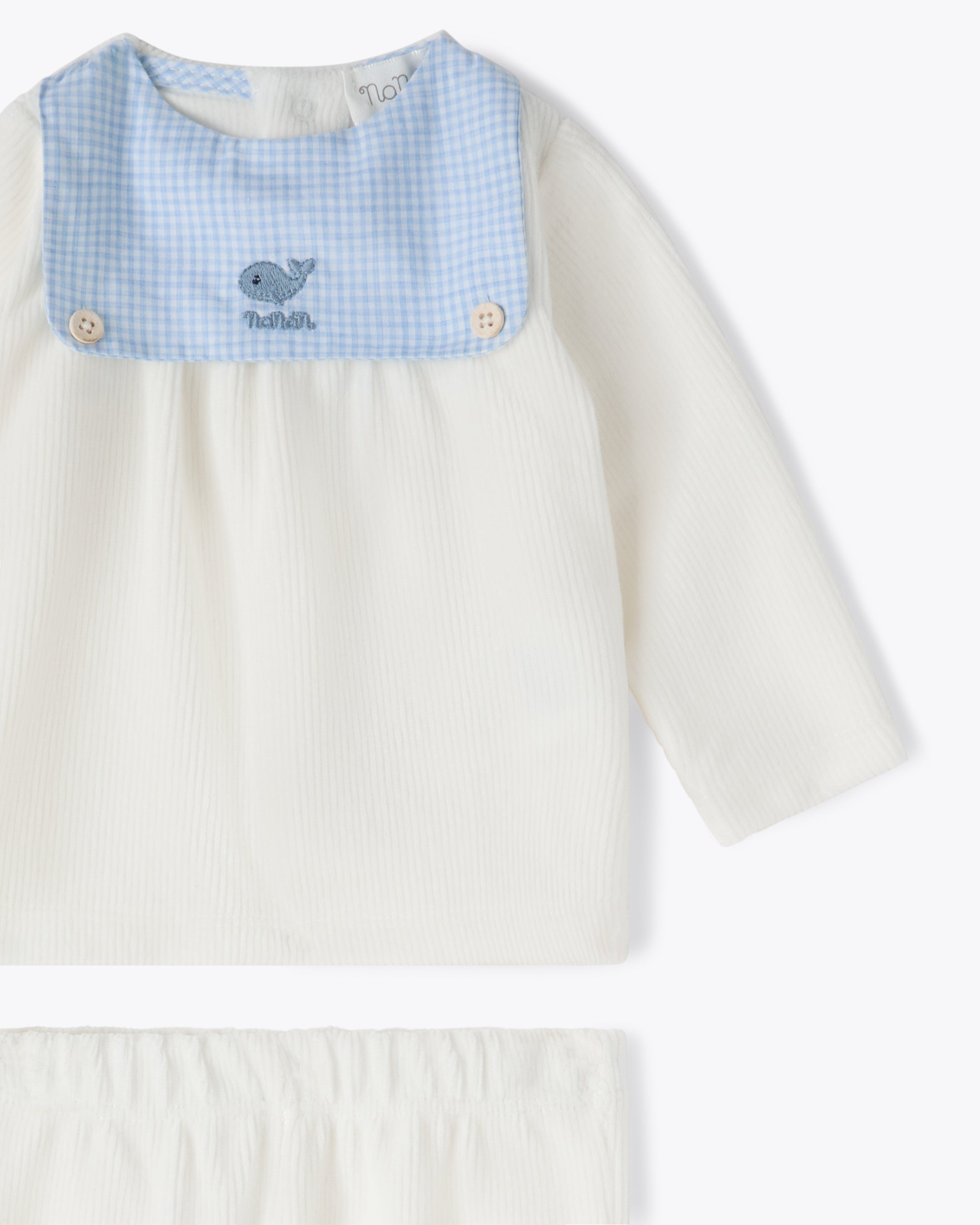 nanan-tutina-2-pezzi-avorio-in-ciniglia-a-coste-motivo-vichy image 3