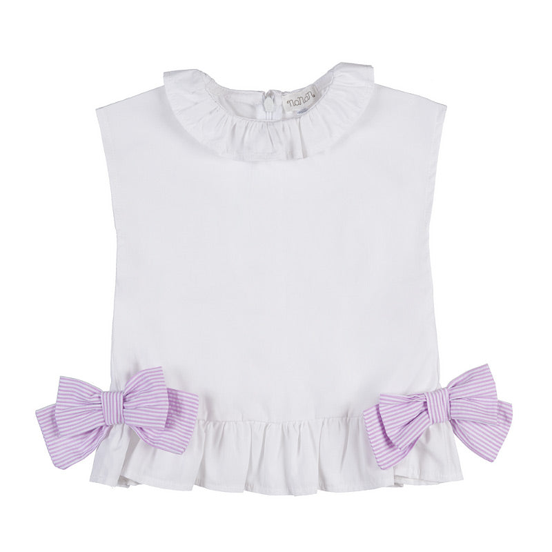 nanan-blusa-bianca-con-frappa-e-fiocchi-a-righe-lilla image 1