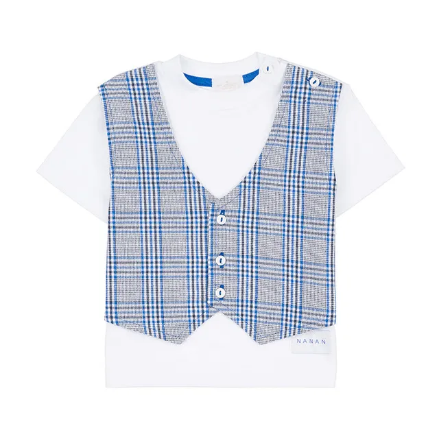 nanan-t-shirt-con-gilet-scozzese-blu-royal image 1