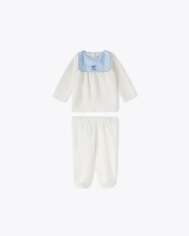 nanan-tutina-2-pezzi-avorio-in-ciniglia-a-coste-motivo-vichy image 1
